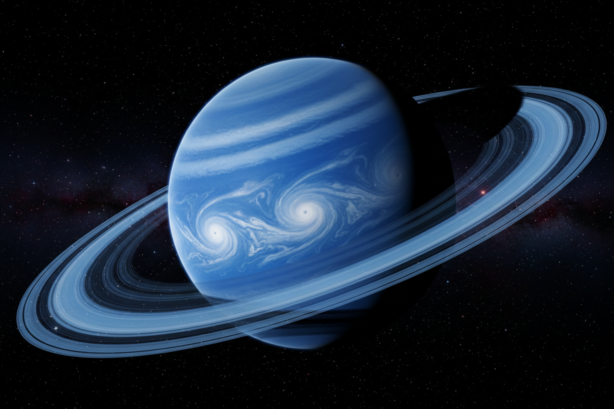 blue Saturn type planet 